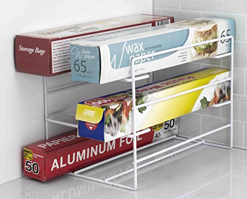 Home Basics 3 Tier Heavy Duty Kitchen Countertop or Cabinet Wrap Organizer for Food Wrap, Foil, Wax Parchment Paper, Plastic Bags (WHITE, 2)