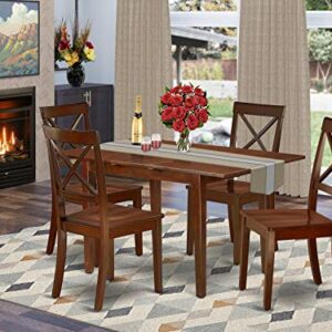 East West Furniture PSBO5-MAH-W 5Pc Dinette Set Includes a Rectangle 48/60 Inch Dinner Table with Butterfly Leaf and 4 Wood Seat Kitchen Chairs, Mahogany Finish