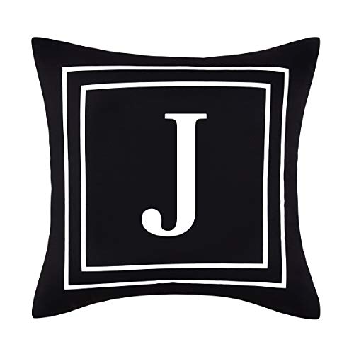 Yastouay Pillow Covers English Alphabet J Throw Pillow Cover Black Throw Pillow Case Modern Cushion Cover for Sofa Bedroom Chair Couch Car (Black, 18 x 18 Inch)