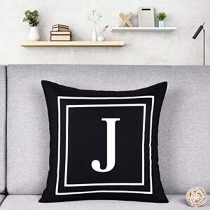 Yastouay Pillow Covers English Alphabet J Throw Pillow Cover Black Throw Pillow Case Modern Cushion Cover for Sofa Bedroom Chair Couch Car (Black, 18 x 18 Inch)