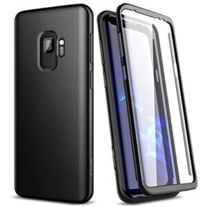 suritch case for samsung galaxy s9,【built in screen protector】【support wireless charging】 rugged back cover hybrid bumper 360 protective case matte shockproof for s9 case 5.8"(black)