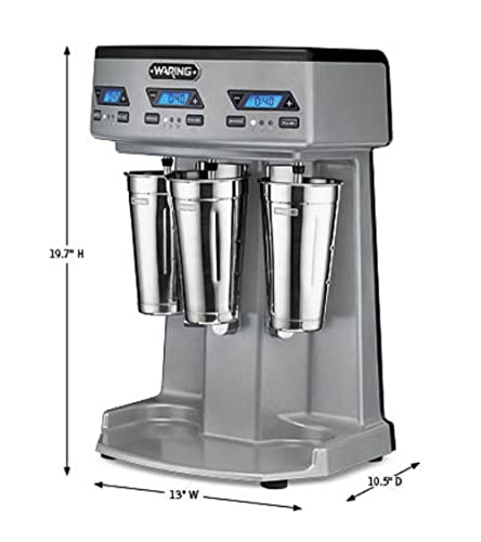 Waring Commercial WDM360TX Heavy-Duty Triple Spindle Drink Mixer, Each Spindle Has Independent 1hp Motor, with Countdown Timer, Digital Display, Automatic Start/Stop, 120V, 5-15 Phase Plug,Silver