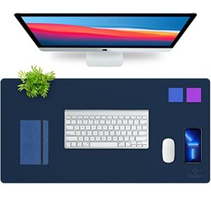 knodel desk mat, dual-sided office desk pad, mouse pad, waterproof desk mat for desktop, desk pads & blotters, pu leather desk pad protector (31.5" x 15.7", dark blue)