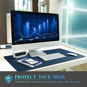 Knodel Desk Mat, Dual-Sided Office Desk Pad, Mouse Pad, Waterproof Desk Mat for Desktop, Desk Pads & Blotters, PU Leather Desk Pad Protector (31.5" x 15.7", Dark Blue)