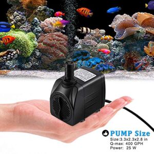 PULACO 400GPH Submersible Water Pump with 5 ft Tubing, 25W durable fountain water pump for Pond Fountain, Aquariums Fish Tank, Statuary, Hydroponics