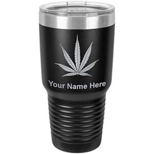 lasergram 30oz vacuum insulated tumbler mug, marijuana leaf, personalized engraving included (black)