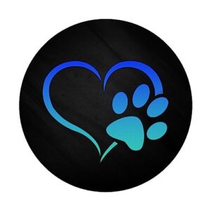 Turquoise Teal Blue color Dog Paw Print Heart On a Black PopSockets Swappable PopGrip