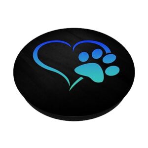 Turquoise Teal Blue color Dog Paw Print Heart On a Black PopSockets Swappable PopGrip