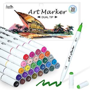 dual tip alcohol based art markers, lineon 30 colors alcohol marker pens perfect for kids adult coloring books sketching and card making
