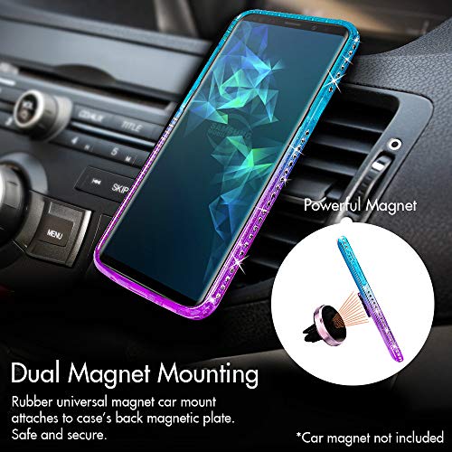 Silverback Galaxy Note 9 Case, Moving Liquid Holographic Sparkle Glitter Case with Kickstand, Bling Diamond Rhinestone Bumper W/Ring Slim Samsung Galaxy Note 9 Case for Girls Women -Purple