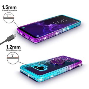 Silverback Galaxy Note 9 Case, Moving Liquid Holographic Sparkle Glitter Case with Kickstand, Bling Diamond Rhinestone Bumper W/Ring Slim Samsung Galaxy Note 9 Case for Girls Women -Purple