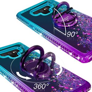 Silverback Galaxy Note 9 Case, Moving Liquid Holographic Sparkle Glitter Case with Kickstand, Bling Diamond Rhinestone Bumper W/Ring Slim Samsung Galaxy Note 9 Case for Girls Women -Purple