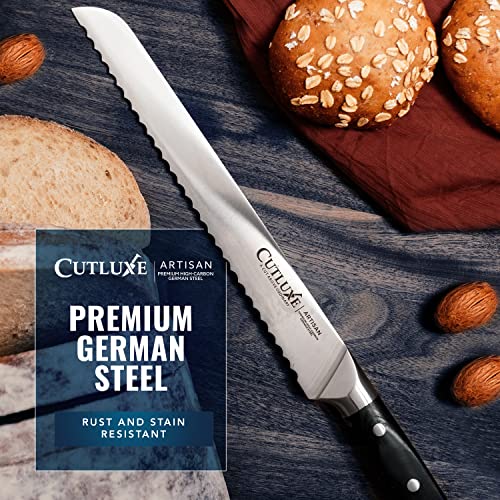 Cutluxe Bread Knife – 10" Serrated Edge Knife for Homemade Bread – Forged High Carbon German Steel – Full Tang & Razor Sharp – Ergonomic Handle Design – Artisan Series