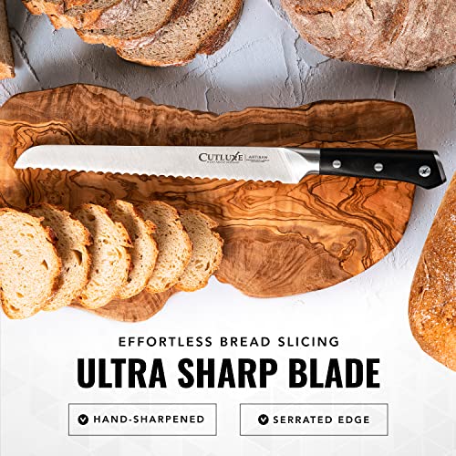 Cutluxe Bread Knife – 10" Serrated Edge Knife for Homemade Bread – Forged High Carbon German Steel – Full Tang & Razor Sharp – Ergonomic Handle Design – Artisan Series