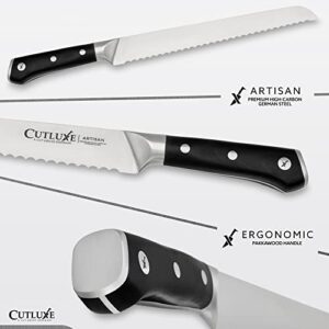 Cutluxe Bread Knife – 10" Serrated Edge Knife for Homemade Bread – Forged High Carbon German Steel – Full Tang & Razor Sharp – Ergonomic Handle Design – Artisan Series