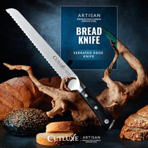 Cutluxe Bread Knife – 10" Serrated Edge Knife for Homemade Bread – Forged High Carbon German Steel – Full Tang & Razor Sharp – Ergonomic Handle Design – Artisan Series