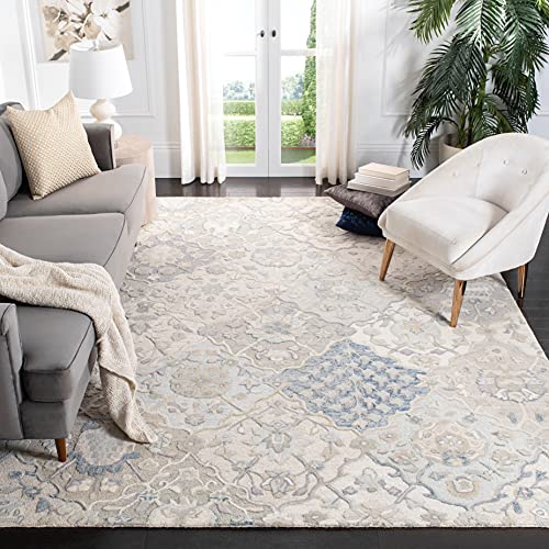 SAFAVIEH Glamour Collection Area Rug - 8' x 10', Grey & Blue, Handmade Wool, Ideal for High Traffic Areas in Living Room, Bedroom (GLM622F)