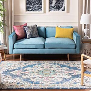 SAFAVIEH Madison Collection Area Rug - 10' x 14', Navy & Grey, Boho Chic Medallion Distressed Design, Non-Shedding & Easy Care, Ideal for High Traffic Areas in Living Room, Bedroom (MAD452M)
