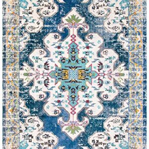 SAFAVIEH Madison Collection Area Rug - 10' x 14', Navy & Grey, Boho Chic Medallion Distressed Design, Non-Shedding & Easy Care, Ideal for High Traffic Areas in Living Room, Bedroom (MAD452M)