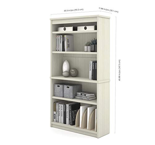 Bestar Logan U-Shaped Desk with Hutch, Lateral File Cabinet, and Bookcase, 66W, White Chocolate