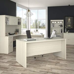 Bestar Logan U-Shaped Desk with Hutch, Lateral File Cabinet, and Bookcase, 66W, White Chocolate