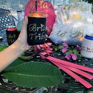 Bachelorette Party Beer Can Coolers Sleeves Set, Bride Tribe Neoprene Drink Cans Covers for Bridal Showers, Wedding Party Supplies Favors (Black, Pack of 14)