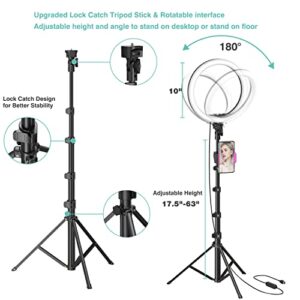 10" Selfie Ring Light with 63" Tripod Stand & Phone Holder for Live Stream/Makeup,Upgraded Dimmable Led Ring light with Remote for YouTube/TikTok/Zoom Calls/Photography, Compatible with iPhone/Android