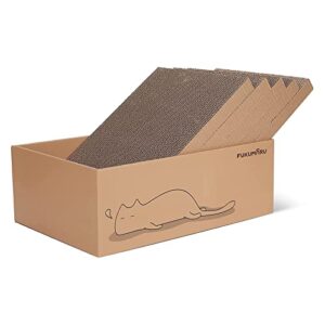 fukumaru cat scratcher, 5 pcs ex-large cat scratching boards, cat scratching box, 5 in 1 large cardboard cat scratcher for large medium and small cats, lazy cat