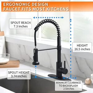 OWOFAN Black Kitchen Faucet Contemporary Spring Kitchen Sink Faucet with Pull Down Sprayer Single Handle Pull Out Kitchen Faucets with Deck Plate 866055R