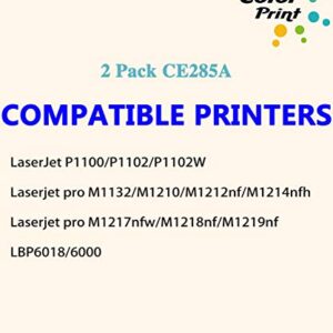 Color Print Compatible CE285A Toner Cartridge Replacement for HP 85A CE285 285A Work with Pro P1102w P1102 P1105 P1106 M1212NF MFP M1217NFW P1505n P1005 P1109w 1102w Laser Printer (2-Pack, Black)