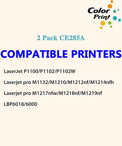 Color Print Compatible CE285A Toner Cartridge Replacement for HP 85A CE285 285A Work with Pro P1102w P1102 P1105 P1106 M1212NF MFP M1217NFW P1505n P1005 P1109w 1102w Laser Printer (2-Pack, Black)