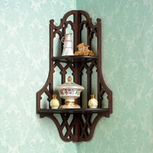 Design Toscano Canterbury Cathedral Gothic Wooden Corner Shelf, 25 inch, walnut