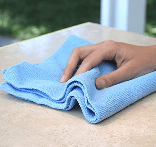 The Rag Company - Premium All-Purpose Microfiber Terry Cleaning Towels - Commercial Grade, Highly Absorbent, Lint-Free, Streak-Free, Kitchens, Bathrooms, 365gsm, 12in x 12in, Light Blue (12-Pack)