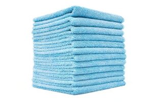 the rag company - premium all-purpose microfiber terry cleaning towels - commercial grade, highly absorbent, lint-free, streak-free, kitchens, bathrooms, 365gsm, 12in x 12in, light blue (12-pack)
