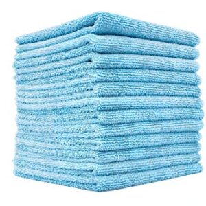 The Rag Company - Premium All-Purpose Microfiber Terry Cleaning Towels - Commercial Grade, Highly Absorbent, Lint-Free, Streak-Free, Kitchens, Bathrooms, 365gsm, 12in x 12in, Light Blue (12-Pack)