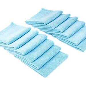 The Rag Company - Premium All-Purpose Microfiber Terry Cleaning Towels - Commercial Grade, Highly Absorbent, Lint-Free, Streak-Free, Kitchens, Bathrooms, 365gsm, 12in x 12in, Light Blue (12-Pack)