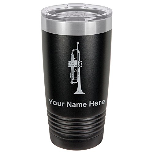 LaserGram 20oz Vacuum Insulated Tumbler Mug, Trumpet, Personalized Engraving Included (Black)