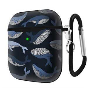 Slim Form Fitted Printing Pattern Cover Case with Carabiner Compatible with Airpods 1 and AirPods 2 / Ocean Whale Pattern