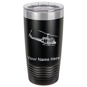 lasergram 20oz vacuum insulated tumbler mug, military helicopter 2, personalized engraving included (black)