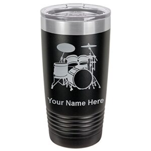 lasergram 20oz vacuum insulated tumbler mug, drum set, personalized engraving included (black)