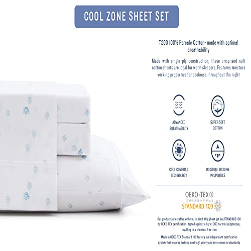 Tommy Bahama - Queen Sheets, Cotton Percale Bedding Set, Crisp & Cool, Stylish Home Decor (Cool Zone White, Queen)