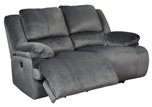 signature design by ashley clonmel microfiber extra wide power reclining adjustable loveseat, gray