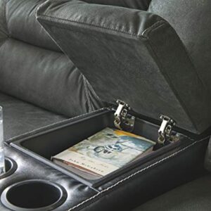 Signature Design by Ashley Earhart Faux Leather Manual Double Reclining Loveseat with Storage Console, Gray & Black