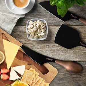 hecef Cheese Knife Set of 3, Bronze Grain Multipurpose Cheese Knife, Retro Cheese Knife, Set Includes Pronged Knife, Hard Cheese Knife & Chisel Knife, Black, Excellent Gift, with Gift Box