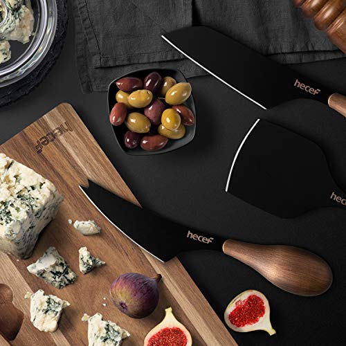 hecef Cheese Knife Set of 3, Bronze Grain Multipurpose Cheese Knife, Retro Cheese Knife, Set Includes Pronged Knife, Hard Cheese Knife & Chisel Knife, Black, Excellent Gift, with Gift Box