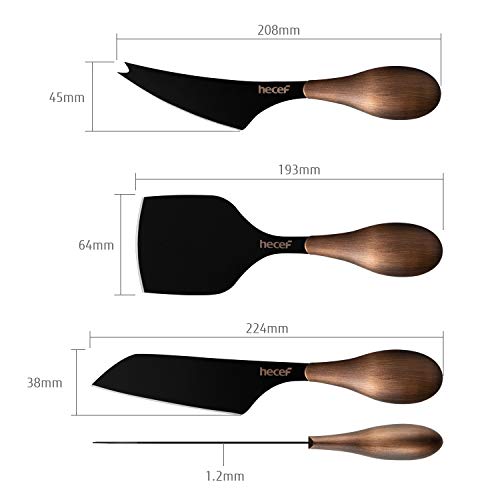 hecef Cheese Knife Set of 3, Bronze Grain Multipurpose Cheese Knife, Retro Cheese Knife, Set Includes Pronged Knife, Hard Cheese Knife & Chisel Knife, Black, Excellent Gift, with Gift Box