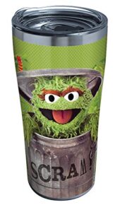tervis sesame street triple walled insulated tumbler travel cup keeps drinks cold & hot, 20oz - legacy - stainless steel, oscar scram