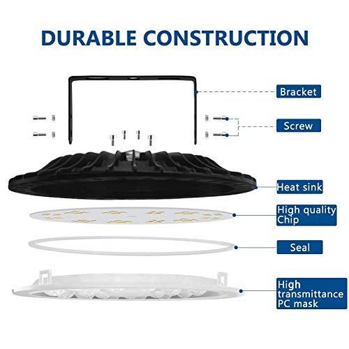 Atralife UFO LED High Bay Light 100W Industrial Light Ceiling Light 13000 Lumen 6000-6500K IP65 Warehouse LED Lights- Commercial Bay Lighting for Warehouse Garage Factory Workshop Gym (100W)