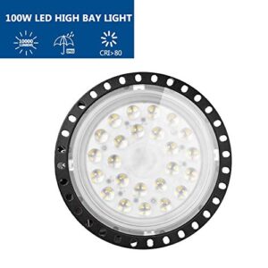 Atralife UFO LED High Bay Light 100W Industrial Light Ceiling Light 13000 Lumen 6000-6500K IP65 Warehouse LED Lights- Commercial Bay Lighting for Warehouse Garage Factory Workshop Gym (100W)