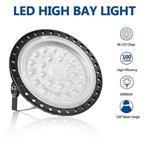 Atralife UFO LED High Bay Light 100W Industrial Light Ceiling Light 13000 Lumen 6000-6500K IP65 Warehouse LED Lights- Commercial Bay Lighting for Warehouse Garage Factory Workshop Gym (100W)